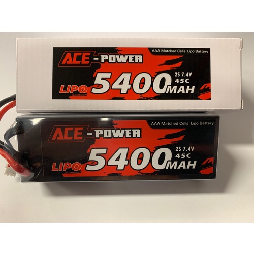 Ace Power - 7.4v 2S 5400mAh 45C Hard Case Lipo w/Deans Plug