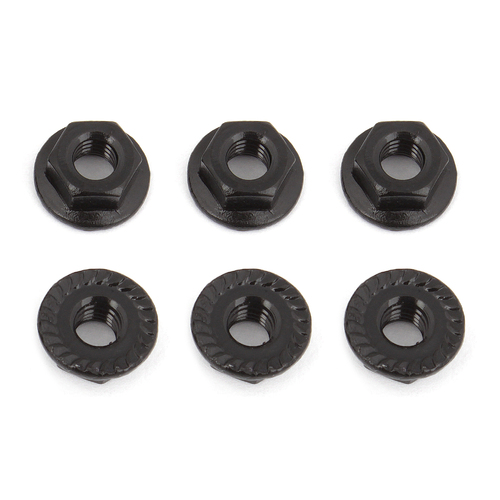 Wheel Nuts, M4, Serrated, flanged, black steel