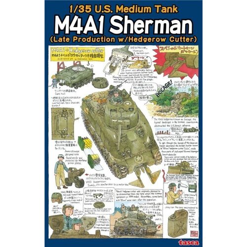 Asuka 1/35 U.S. Medium Tank M4A1 Sherman (Late Production w/ Hedgerow Cutter) Plastic Model Kit