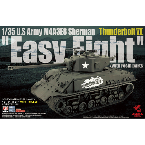 Asuka 1/35 M4A3E8 Sherman Easy Eight Thunderbolt VII w/ Resin Armour Plate Plastic Model Kit