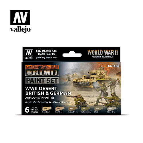 Vallejo - WWII Desert British & German Armour & Infantry Paint Set (6 Pce)