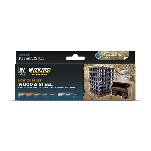 Vallejo - Wizkids Premium set: Wood & Steel Acrylic Paint Set (8 Colour Set) [80256]