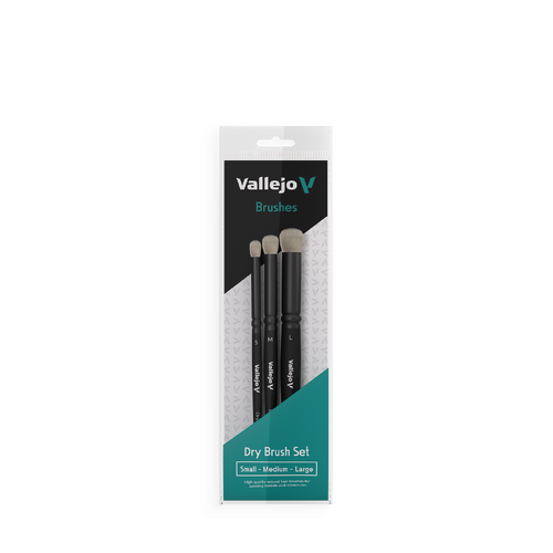 Vallejo Hobby Brushes: Dry Brush Set - Natural Hair (S, M & L)