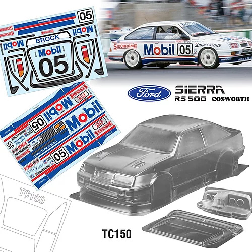 Bodyworx - 1/10 Ford Sierra clear body shell w/Brock Mobil decals