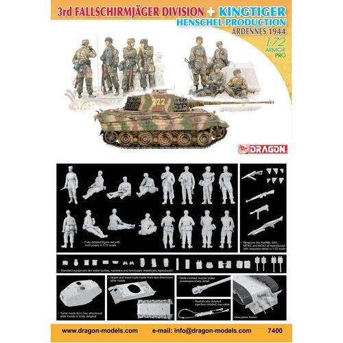 Dragon 1/72 3rd Fallschirmjager Division + KingTiger Henschel Prod. Ardennes 1944 Model Kit [7400]