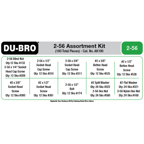 DUBRO  - 2-56 Hardware Assortment Kit (180 pcs set)