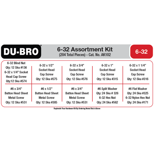 DUBRO  - 6-32 Hardware Assortment Kit (204 pcs set)