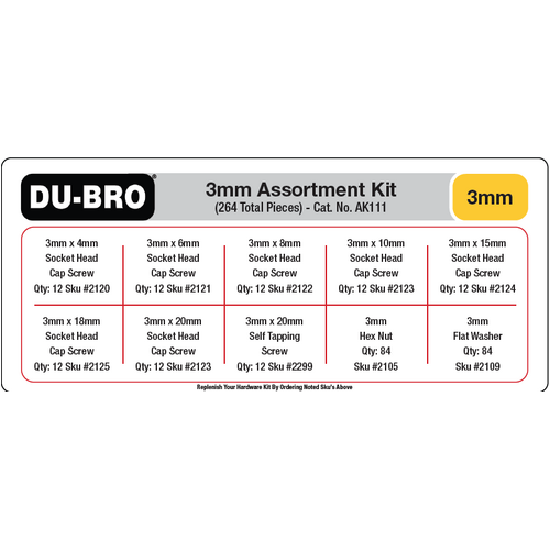 DUBRO  - 3mm Hardware Assortment Kit (264 pcs set)