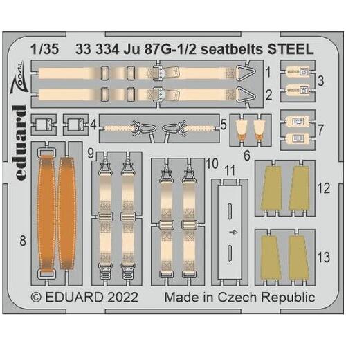 Eduard 1/35 Ju 87G-1/2 seatbelts STEEL Photo etched set [33334]