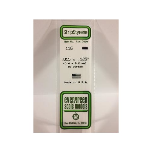 Evergreen - Styrene Strip White .015 X .125 X 14 - #116