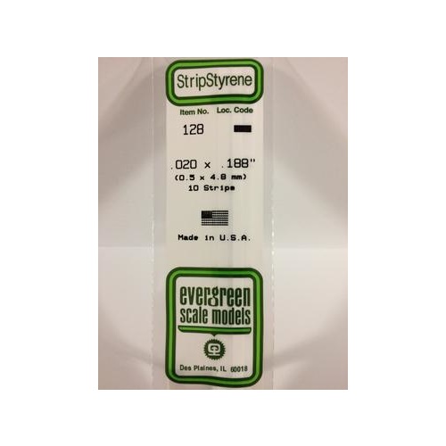 Evergreen - Styrene Strip White . 020 X .188 X 14 - #128