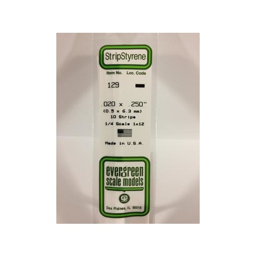 Evergreen - Styrene Strip White .020 X .250 X 14 - #129