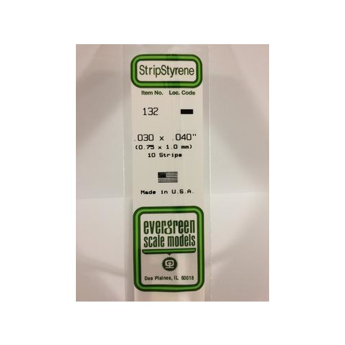 Evergreen - Styrene Strip White .030 X .040 X 14 - #132