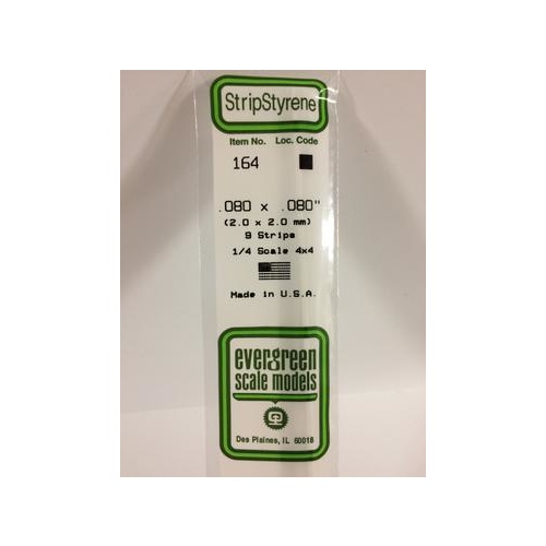 Evergreen - Styrene Strip White .080 X .080 X 14 - #164