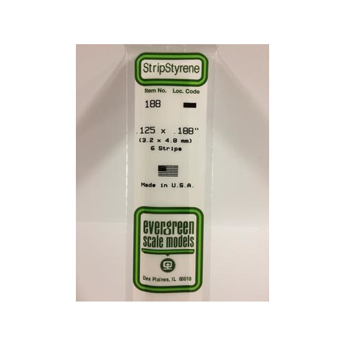 Evergreen - Styrene Strip White .125 X .188 X 14 - #188