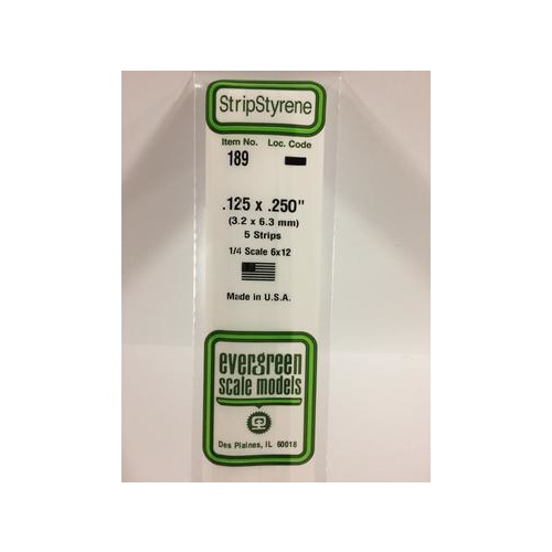 Evergreen - Styrene Strip White .125 X .250 X 14 - #189