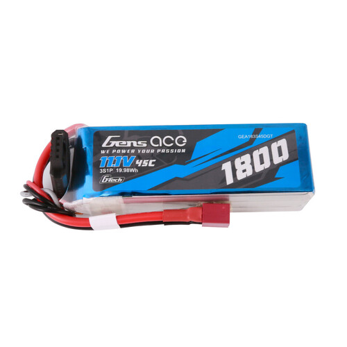 Gens Ace G-Tech 3S 1800mAh 45C 11.1V Soft Pack Lipo Battery (Deans)