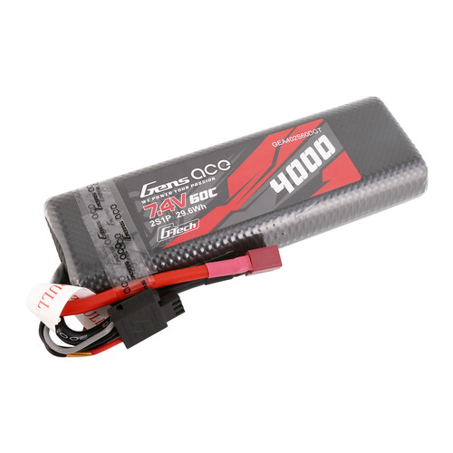 Gens Ace G-Tech 2S 4000mAh 60C 7.4V Oval Hardcase Lipo Battery (Deans)