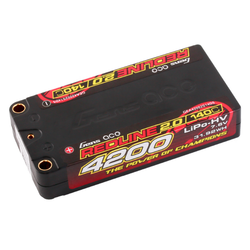 Gens Ace 2S Redline 2.0 4200mAh 140C 7.6V Hardcase Lipo Battery (5.0mm Bullet)