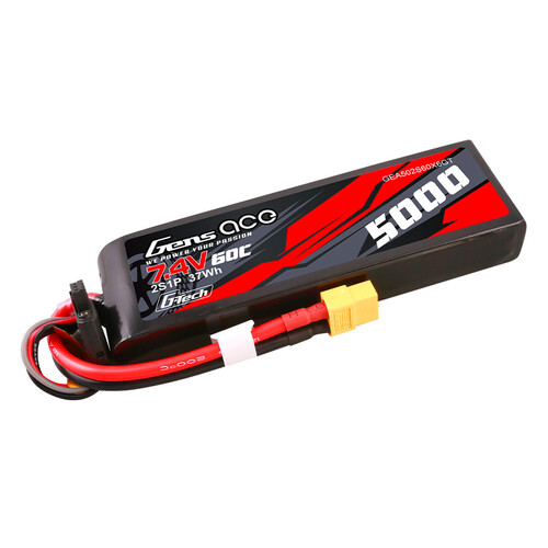 Gens Ace G-Tech 2S 5000mAh 60C 7.4V Soft Pack Lipo Battery (XT60)