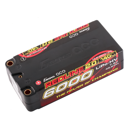 Gens Ace 2S Redline 2.0 6000mAh 140C 7.6V Hardcase Lipo Battery (5.0mm Bullet)