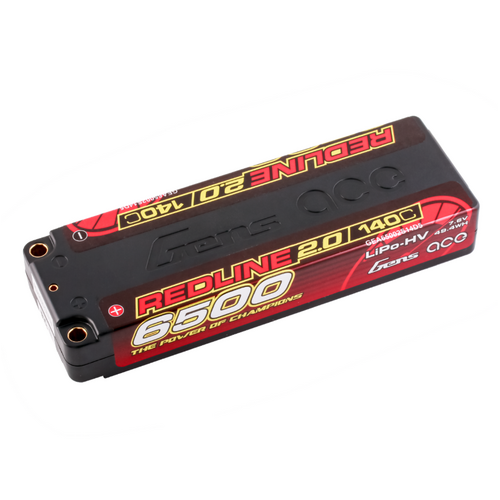 Gens Ace 2S Redline 2.0 6500mAh 140C 7.6V Hardcase Lipo Battery (5.0mm Bullet)