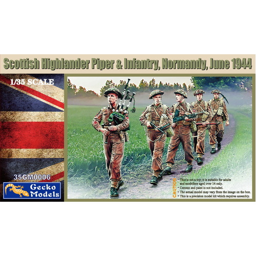 Gecko - 1/35 Scottish Highlander Piper & Infantry, Normandy, June 1944 Plastic Model Kit