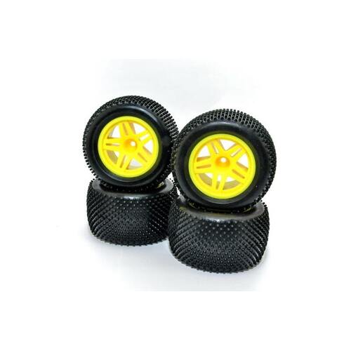 Hobao - TT 2.0 COMPLETE TIRE WITH YELLOW WHEEL SET 4PCS - 11105Y