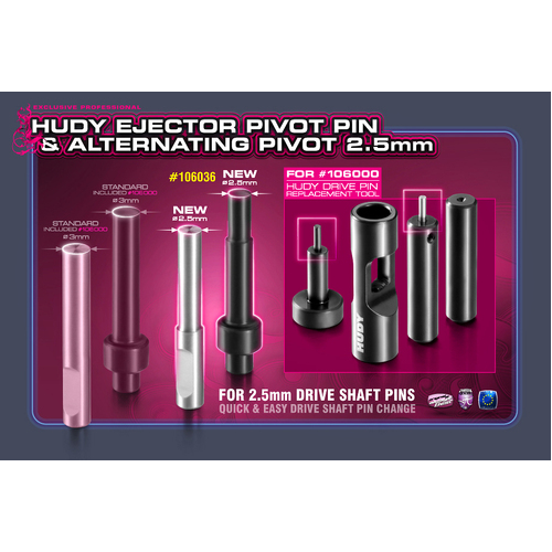 HUDY EJECTOR PIVOT PIN & ALTERNATING PIVOT 2.5MM FOR #106000 - HD106036