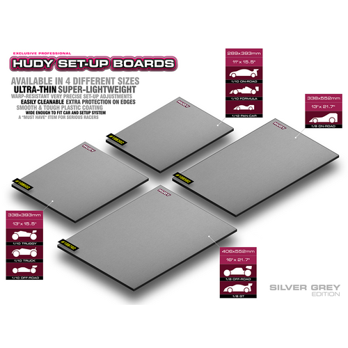 Hudy - Flat Set-Up Board 1/10 & 1/12 On-Road - Lightweight - Silver Grey - Hd108302