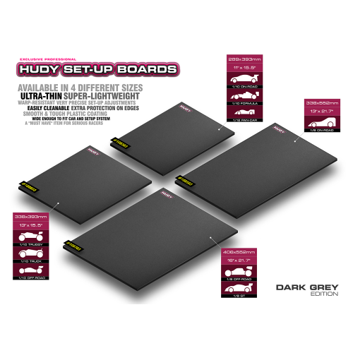 Hudy - Flat Set-Up Board 1/10 & 1/12 On-Road - Lightweight - Dark Grey - Hd108303