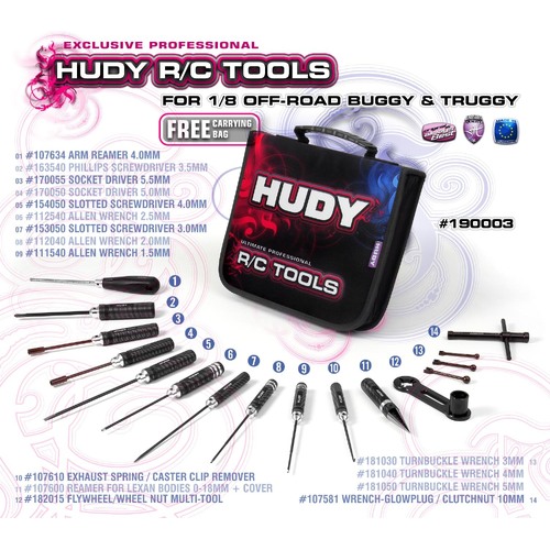 Hudy - Set Of Tools And Carrying Bag - For 1/8 Offroad - Hd190003