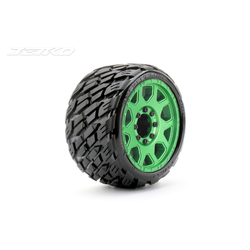 Jetko 1/8 SGT 3.8 EX-ROCKFORM Tyres (Claw Rim/Metal Green/Med Soft/Belted/17mm 0 o/s) [1603CGMSGBB1]