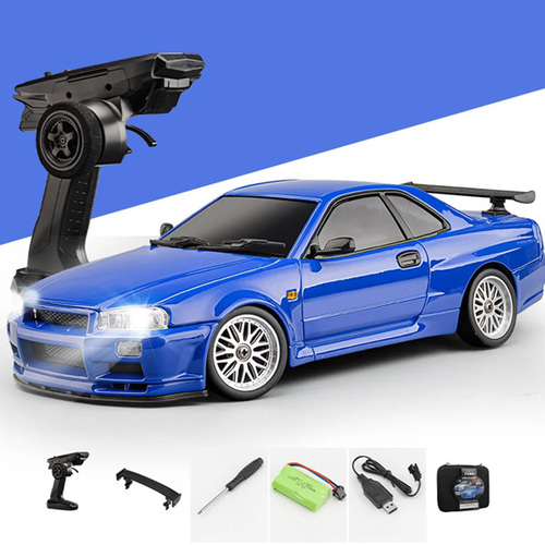 LDRC 1899BU R34 GTR Drift Car RTR W/ Gyro Blue 1/18th Metal Body