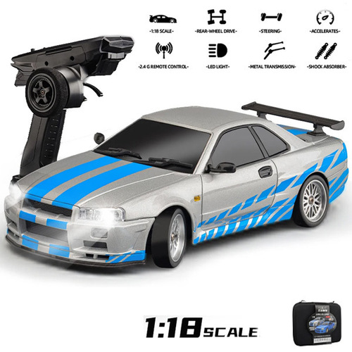 LDRC 1899S R34 GTR Drift Car RTR W/ Gyro Silver 1/18th Metal Body