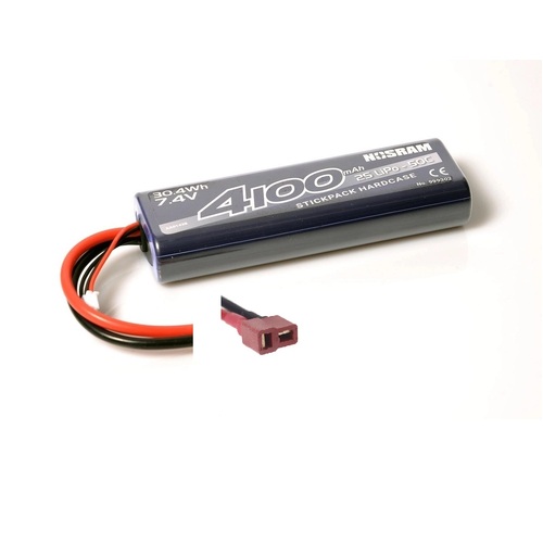 NOSRAM 4100MAH 50C - STD ROUND STICK HARD CASE 7.4V LIPO BATTERY WITH DEANS PLUG - NOS999302-DEA