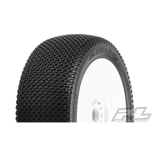 SLIDE LOCK S3 (SOFT) OFF-ROAD 1:8 BUGGY TIRES MOUNTED ON V2 WHITE WHEELS (2) FOR FR OR RR - PR9064-233