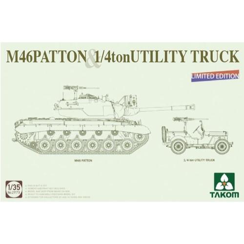 Takom - 1/35 US Medium Tank M46 Patto + 1/4 ton Utility Truck Plastic Model Kit [2117X]