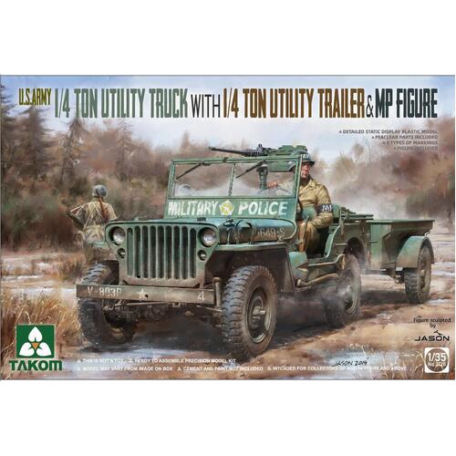 Takom - 1/35 U.S. Army 1/4 ton utility truck w/ trailer & MP figure Plastic Model Kit