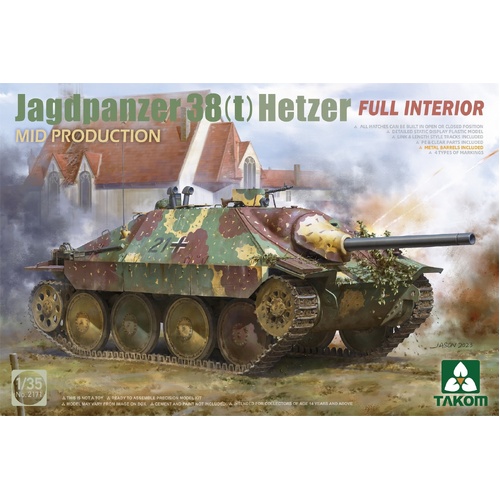 Takom - 1/35 Jagdpanzer 38(t) Hetzer Mid Production w/ Full Interior Plastic Model Kit