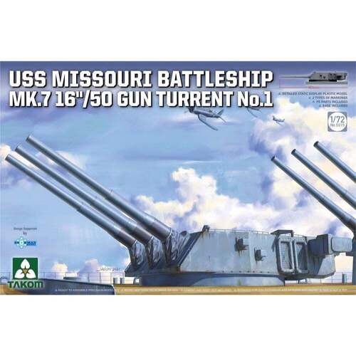 Takom - 1/72 USS Missouri Battleship MK.7 16''/50 Gun Turret No.1 Plastic Model Kit