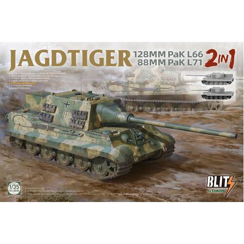 Takom - 1/35 Jagdtiger 128 mm Pak L66 & 88mm Pak L71 2 in 1 Plastic Model Kit [8008]