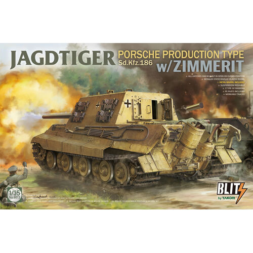 Takom - 1/35 Jagdtiger Porsche Production Type Sd.kfz.186 w Zimmerit Plastic Model Kit