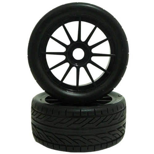 Team C Wheels+Tyres Buggy (Road)(Pr)(Black)1/8