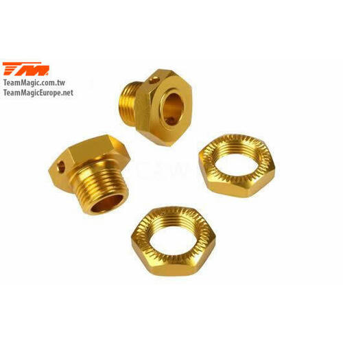 E6 Alum Gold Serrated wheel nut/adapter