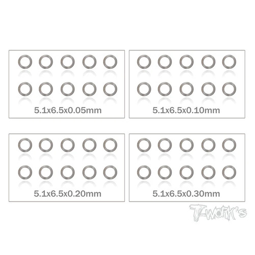 TWORKS - 5mm Shim Washer Set (0.05, 0.1, 0.2, 0.3mm each 10pcs.)