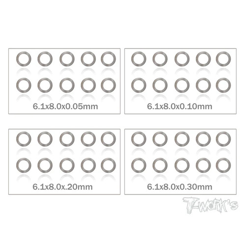 TWORKS - 6mm Shim Washer Set (0.05, 0.1, 0.2, 0.3mm each 10pcs.)