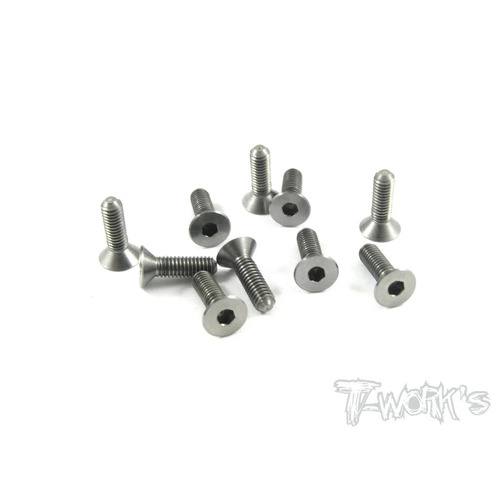 TWORKS 3mm x 10mm 64 Titanium Hex. Countersunk Screws (10pcs.）- TSS-310C