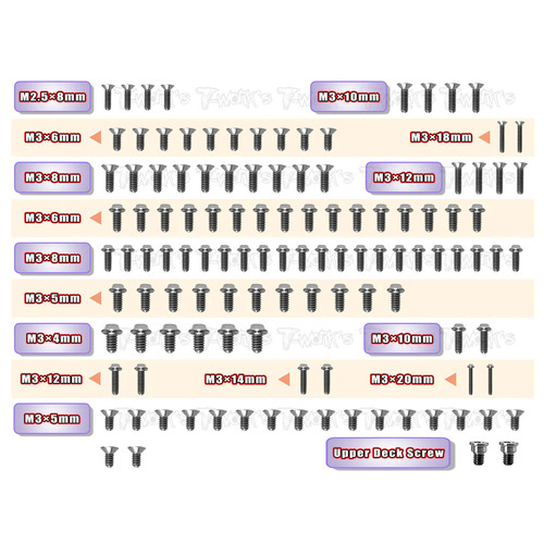 TWORKS 64 Titanium Screw set ( UFO Head ) 117pcs.(For Xray X4) - TSSU-X4