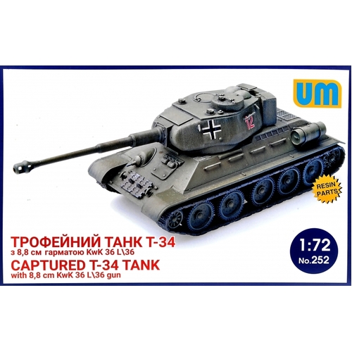 Unimodels 1/72 Captured T34 tank with 8,8cm kWk 36l/36 gun Plastic Model Kit